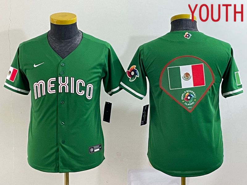 Youth 2023 World Cub Mexico Blank Green Nike MLB Jersey3